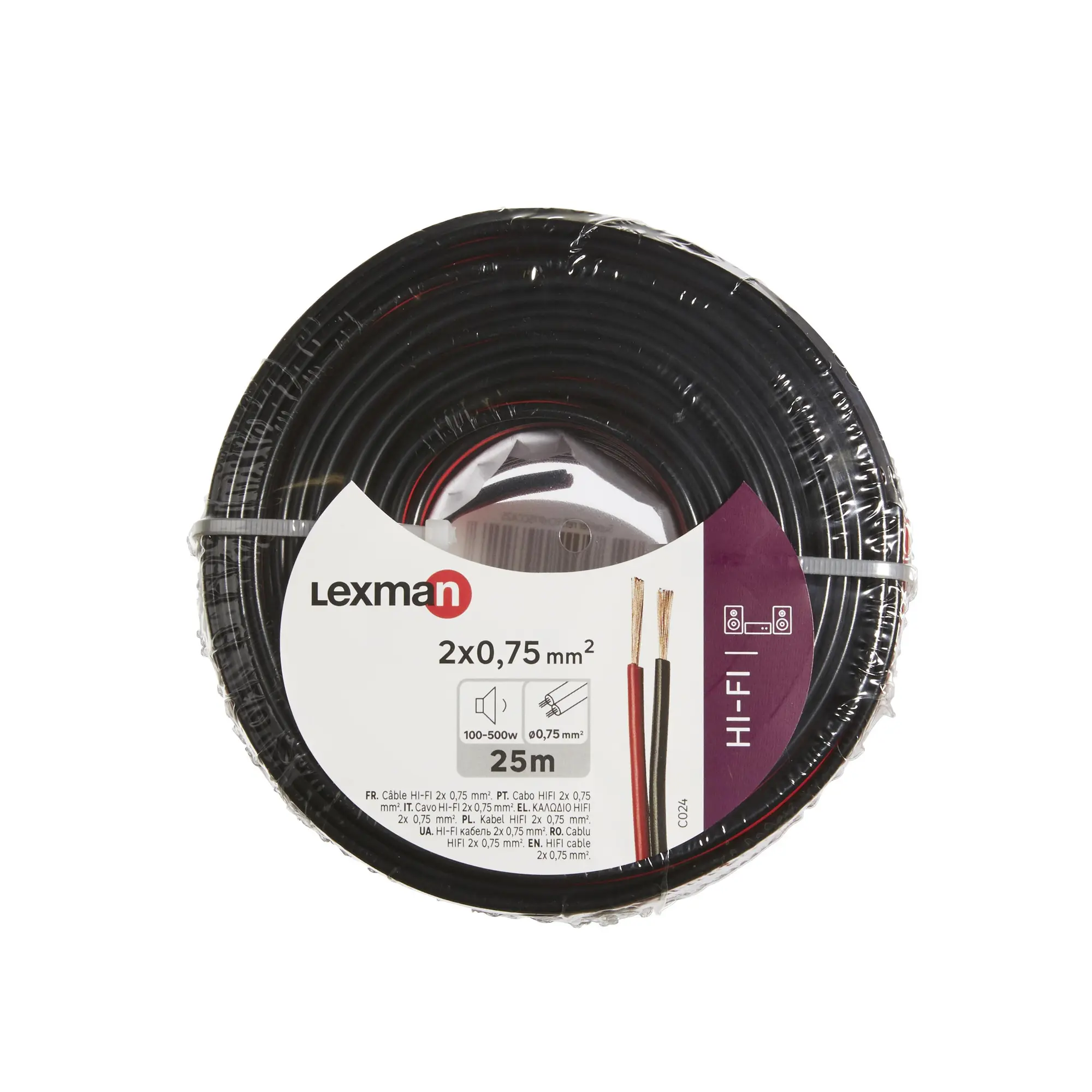 Câble d'enceinte, audio Haut parleur HI-FI 2x2,5mm² 150m rouge/noir