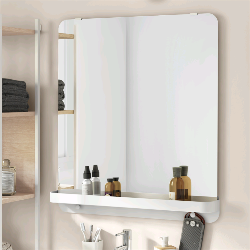 2 en 1 Miroir et Tablette de salle de bain Aspect chêne vieilli 