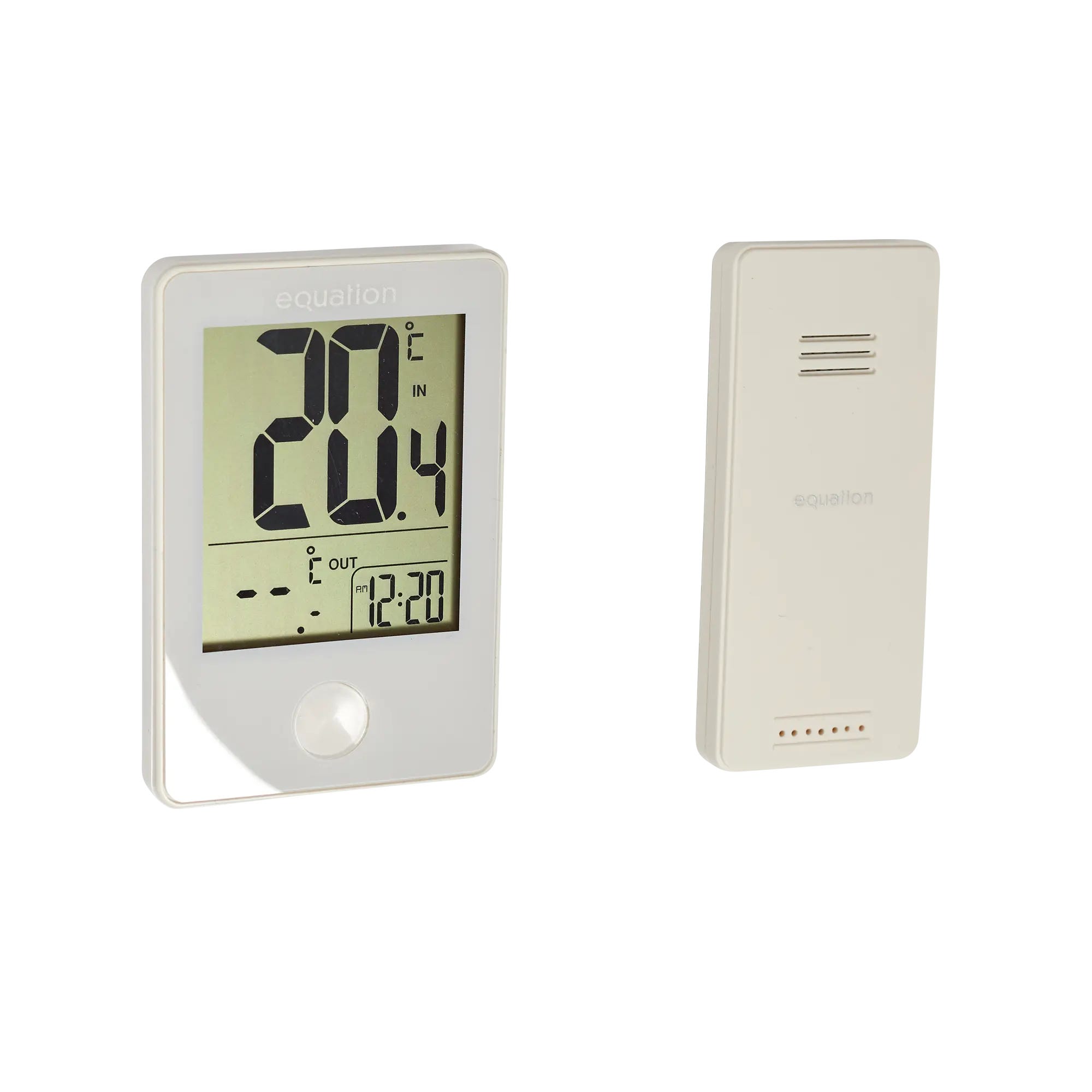 Thermomètre intérieur extérieur avec sonde de température ss fil blanc,  EQUATION