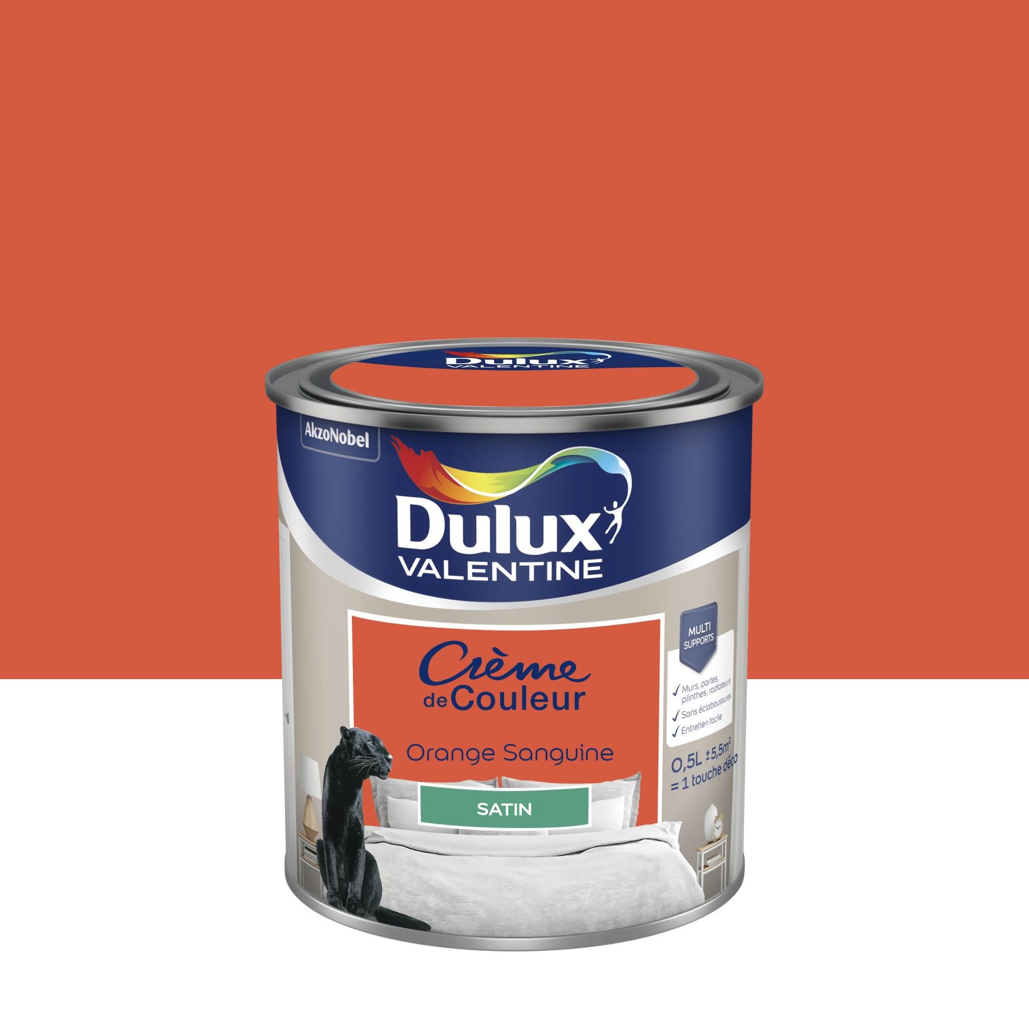 Peinture mur, bois orange sanguine satin DULUX VALENTINE Crème de couleur 0.5l Leroy Merlin