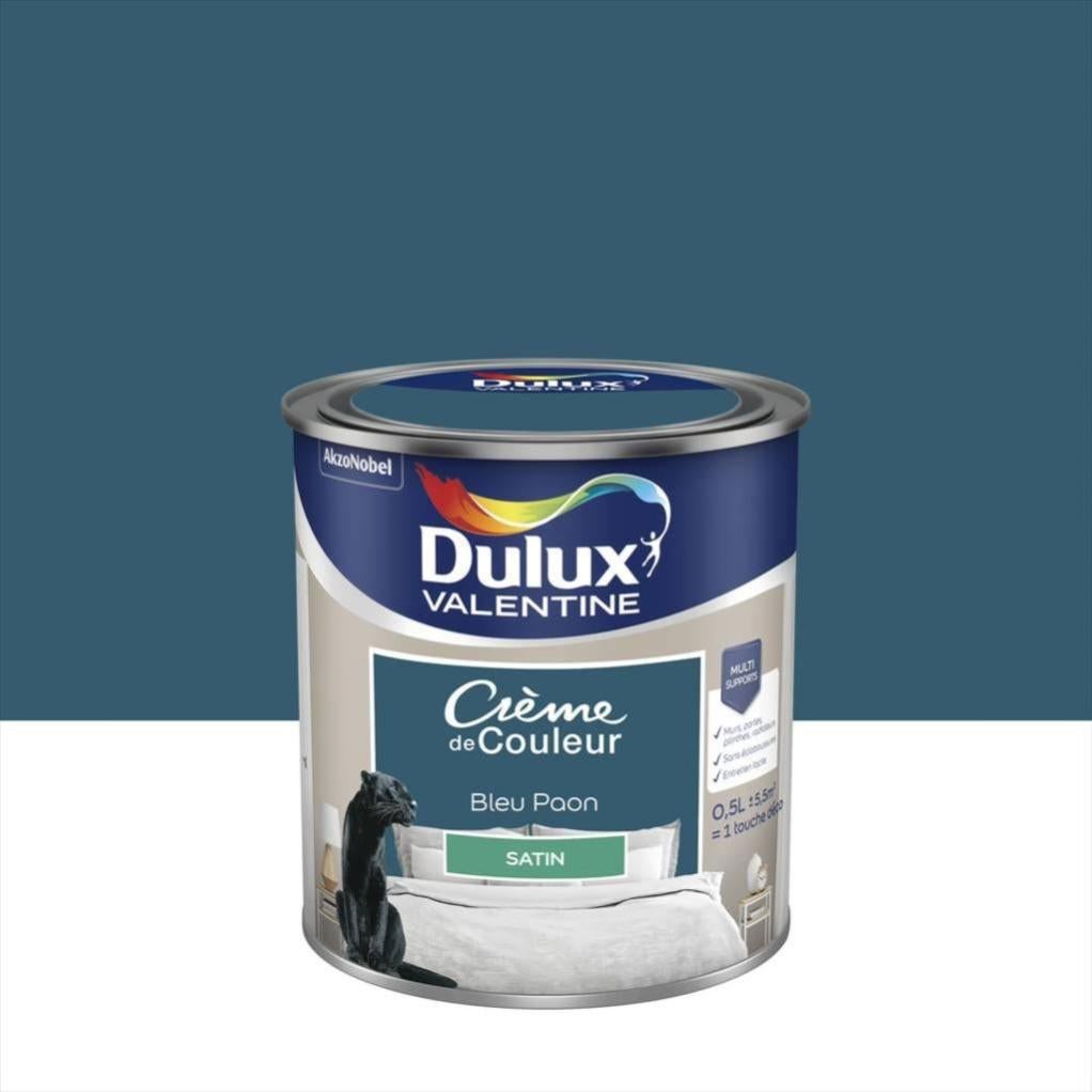 Peinture Bleu Paon Mur Boiserie Creme De Couleur Dulux Valentine Satine 0 5 L Leroy Merlin