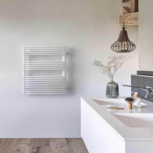Sèche-serviette eau chaude EMKE raccord latéral radiateur sèche-serviettes  blanc 143 × 40 cm 484 watts