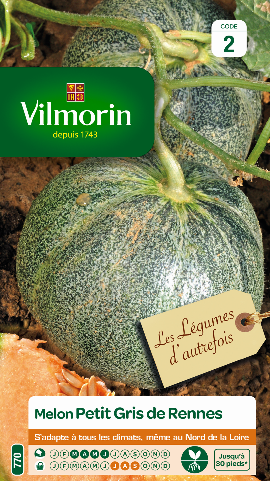 Melonensamen 'Petit Gris De Rennes' – Süße Zuckermelone, Portion Für Ca. 15 Pflanzen