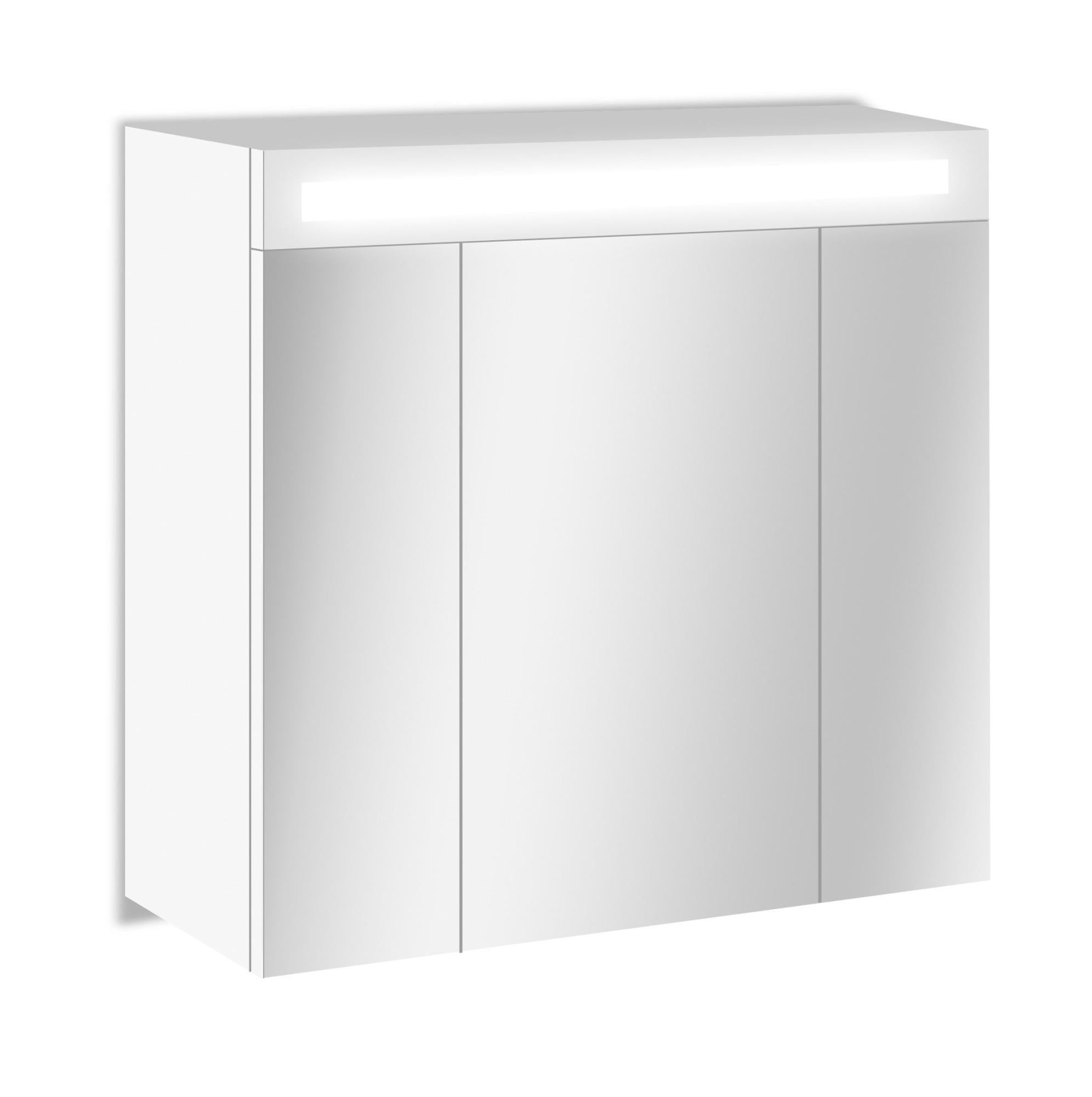 Armoire led 3p de toilette lumineuse l. 75 cm, blanc laqué Telio