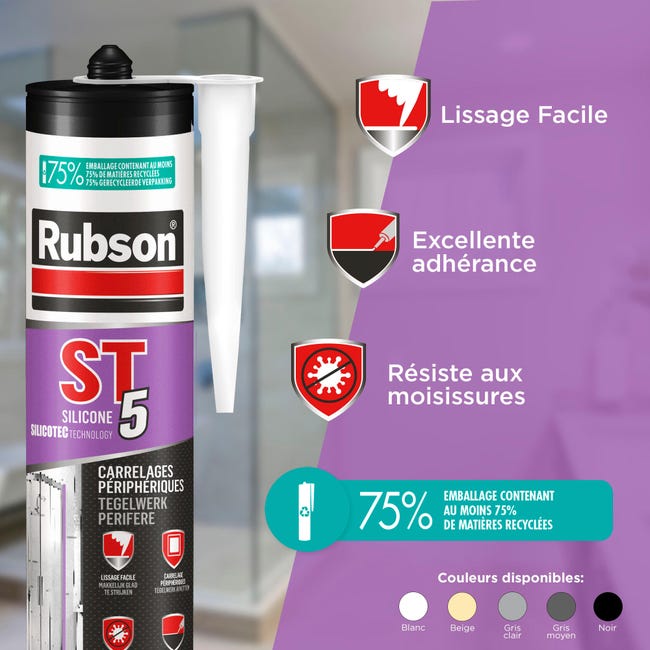 Mastic joint sanitaire silicone blanc SA Rubson 300ml