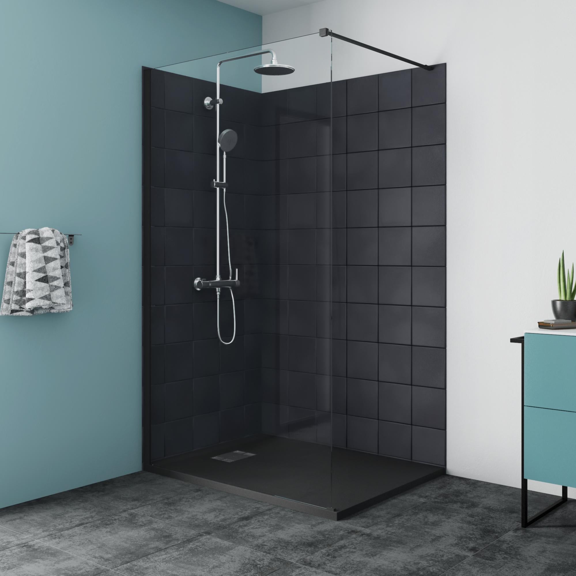Douche italienne receveur remix noir 80X120 cm paroi Remix VS noir