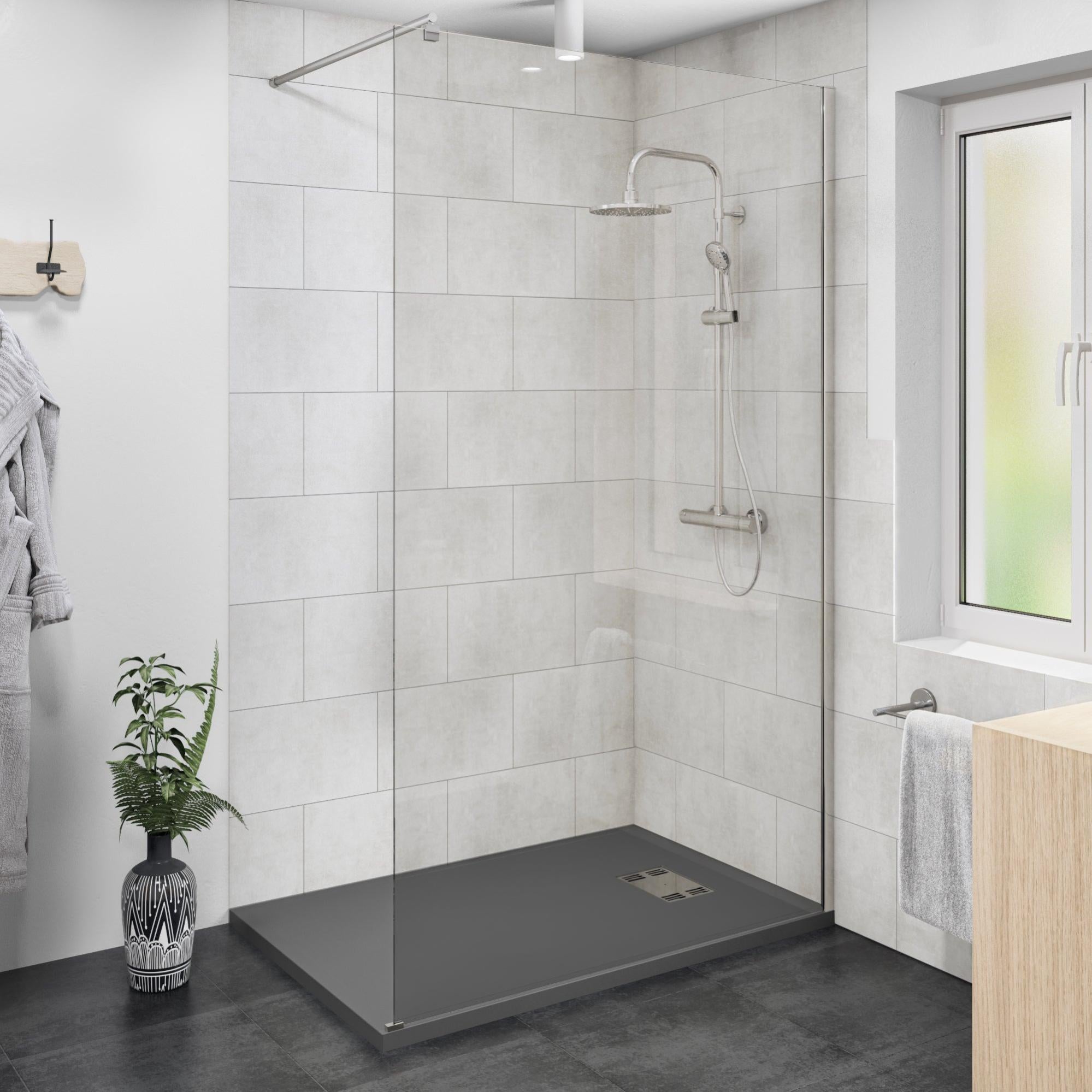 Douche italienne receveur remix gris 90X140cm paroi Easy VT argent