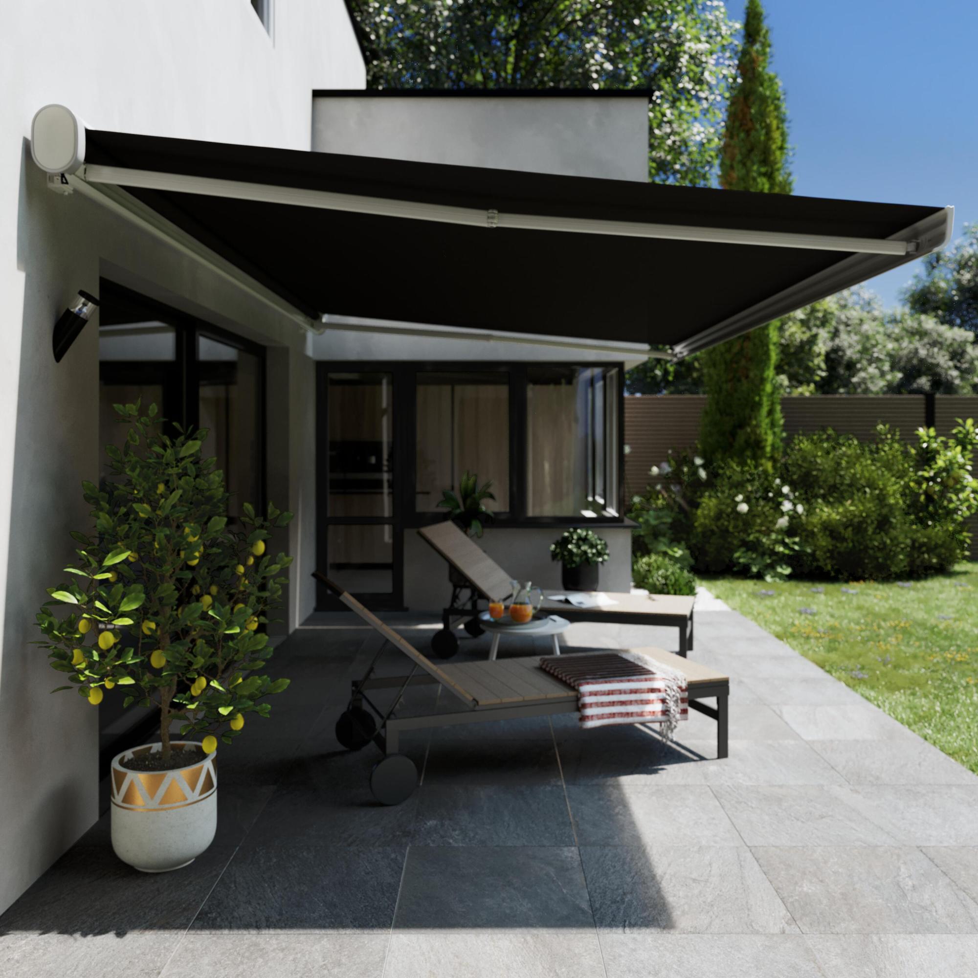 Store banne motorisé 4.95 x 3 m, Nori 2 XL blanc, toile gris acrylique