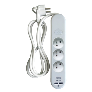 Multiprise 3 prises 2 USB avec interrupteur blanc 1,5 m PROFILE