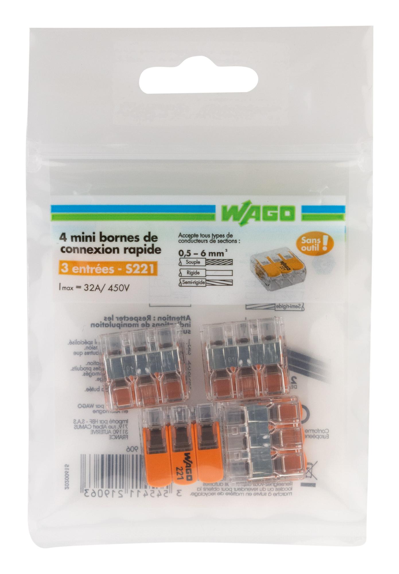 Borne de connexion électrique WAGO sans outils 5 x 0,08 à 4 mm2 souple -  borne automatique