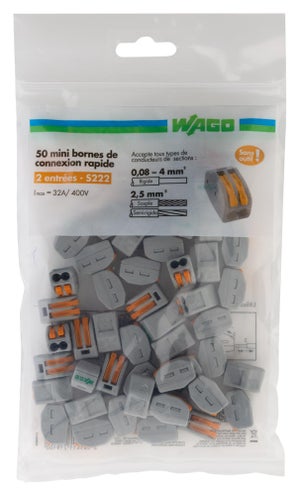 Lot de 50 bornes Wago 3x0.08-4 mm, fil souple ou rigide