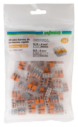 WAGO Lot de 10 minibornes automatiques, 2,5 mm² pour rigide WAGO pas cher 