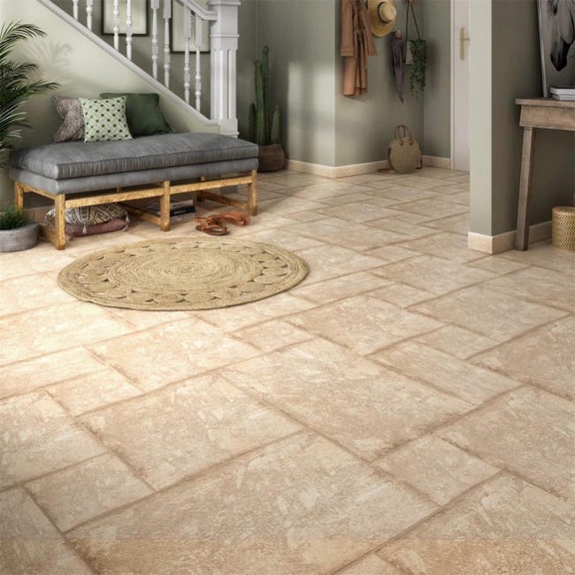 Carrelage sol effet pierre beige Included l.80 x L.140 cm forte | Leroy