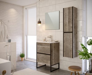 Meuble de salle de bains Faber avec porte et tiroir de rangement - décor  chêne/aspect béton Industriel - Composad