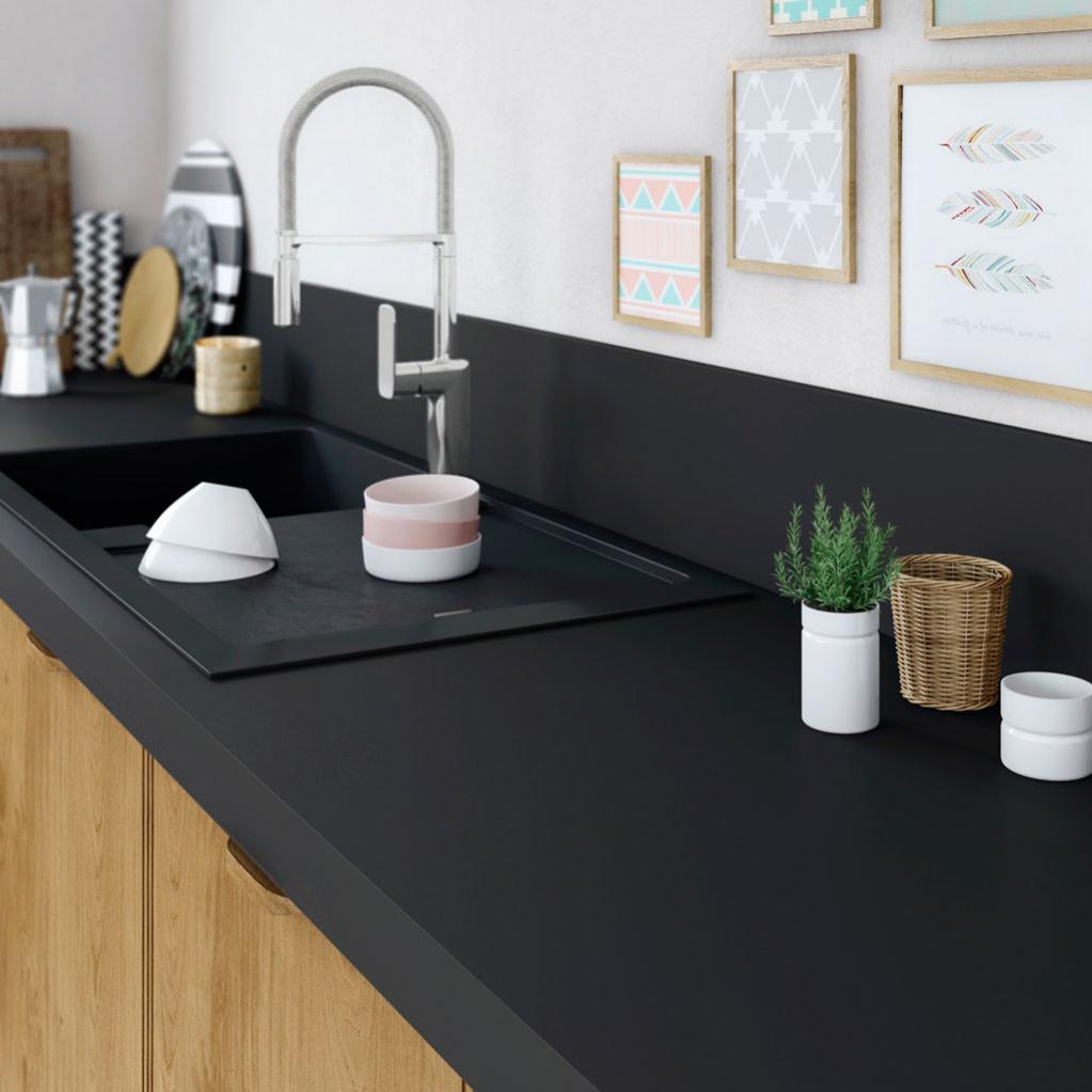 Plan de travail stratifié Noir Xtramat L.315 x P.65 cm, Ep.58 mm Leroy Merlin