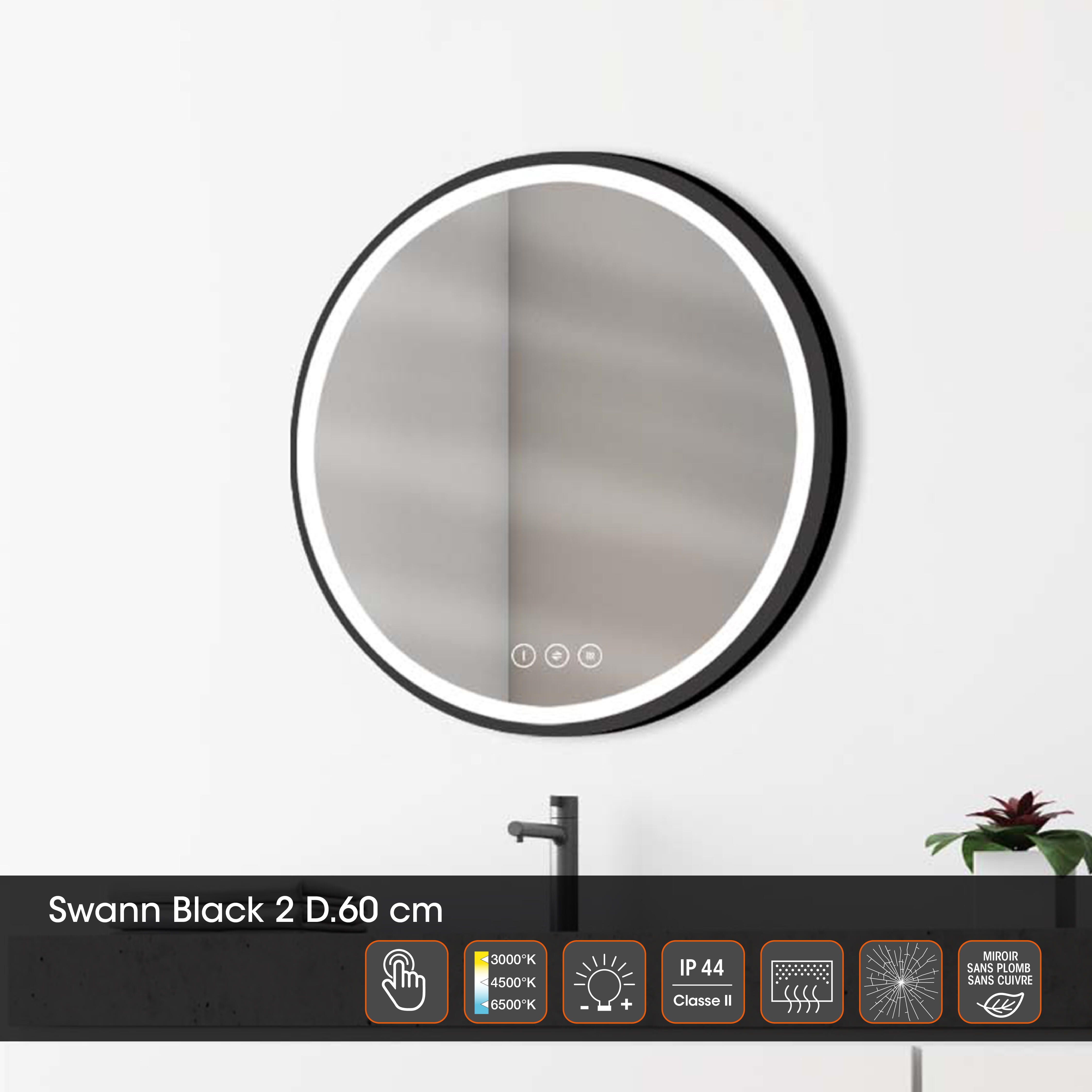 Miroir lumineux rond Diam.75 cm Renzo, Tactile, Anti-buée, Variateur