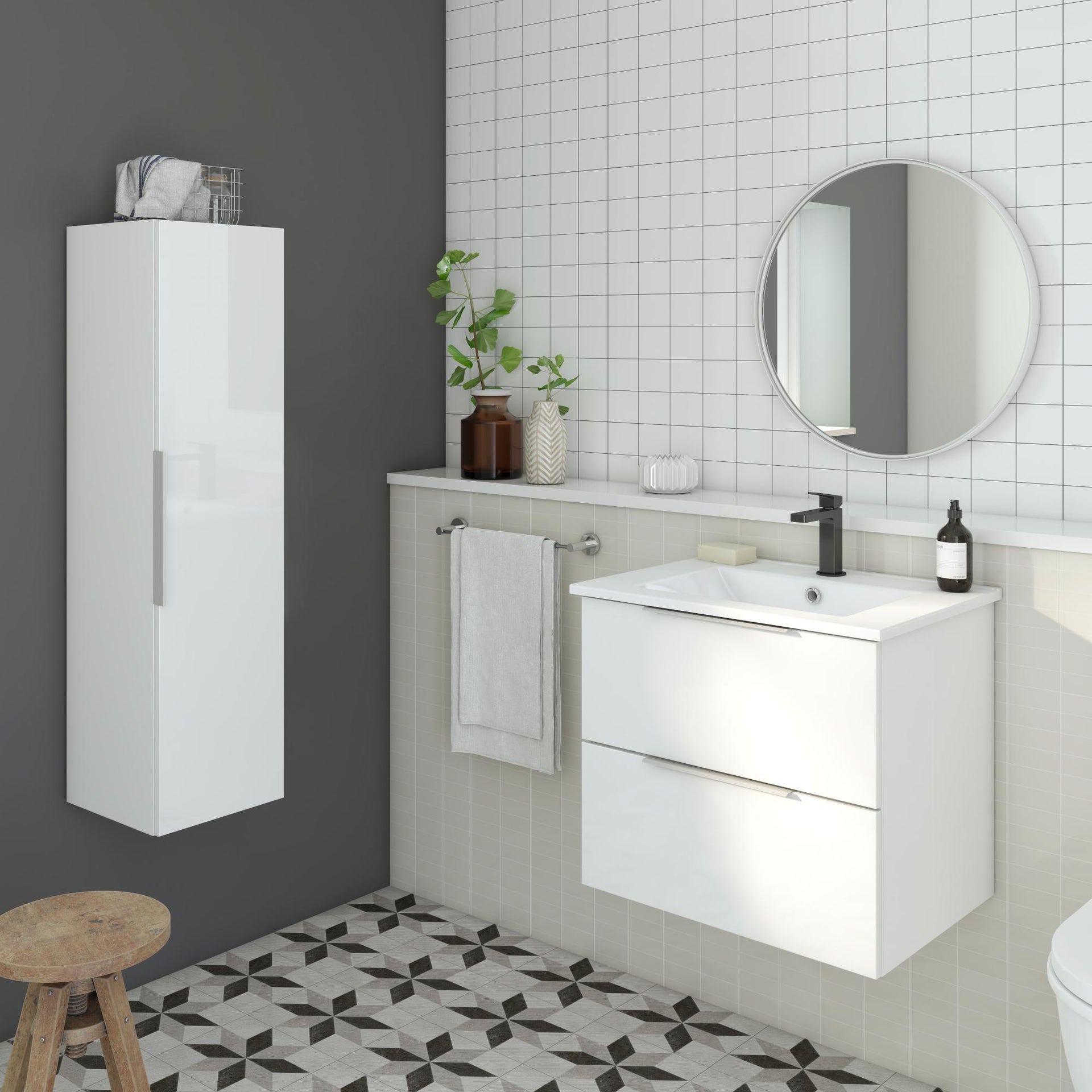 Meuble De Salle De Bains Simple Vasque L 60 X H 53 X P 45 Cm Blanc Essential Leroy Merlin