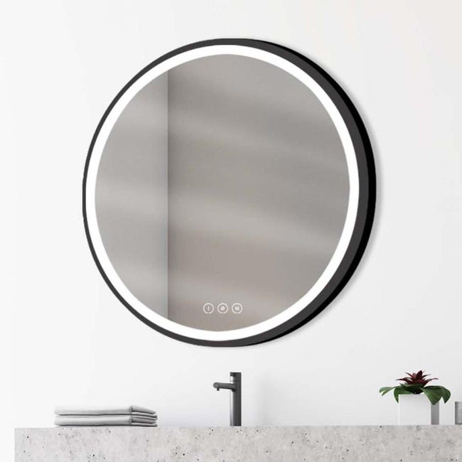 Miroir lumineux rond noir Diam.90 cm Swann, Tactile, Anti-buée, Variateur