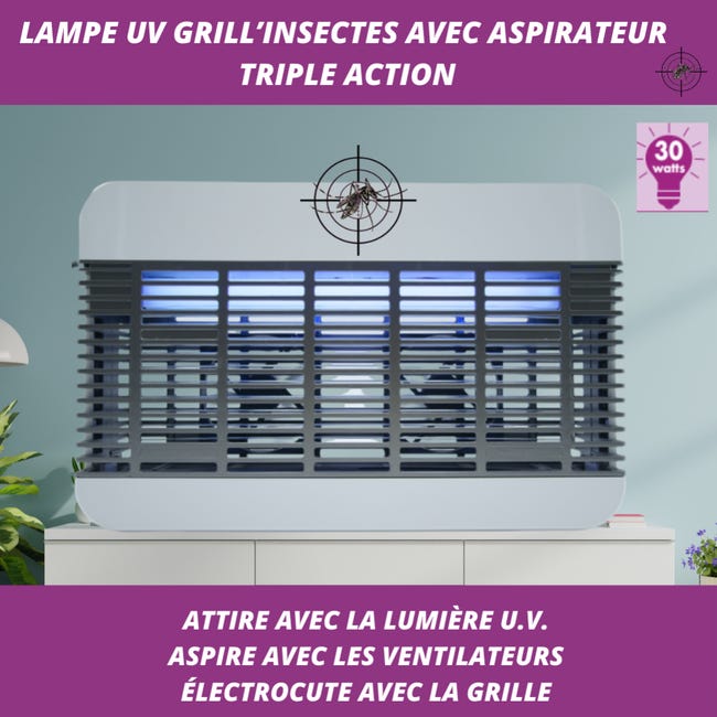 GRILL'INSECTES aspirateur lampe UV - grand format protège 100m²