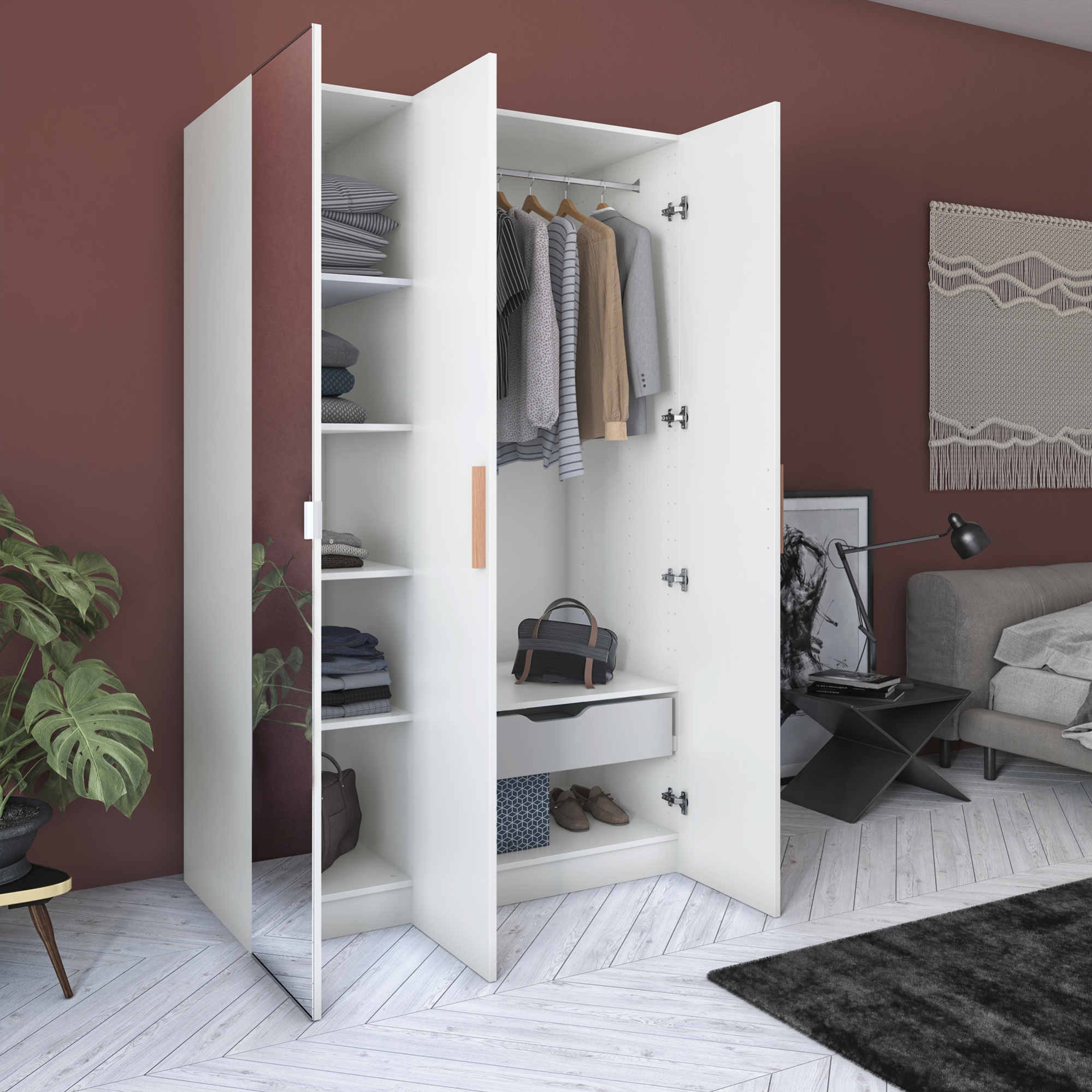 Armoire penderie blanc miroir miroir H.200 x l.120 x P.60 cm Home Leroy Merlin