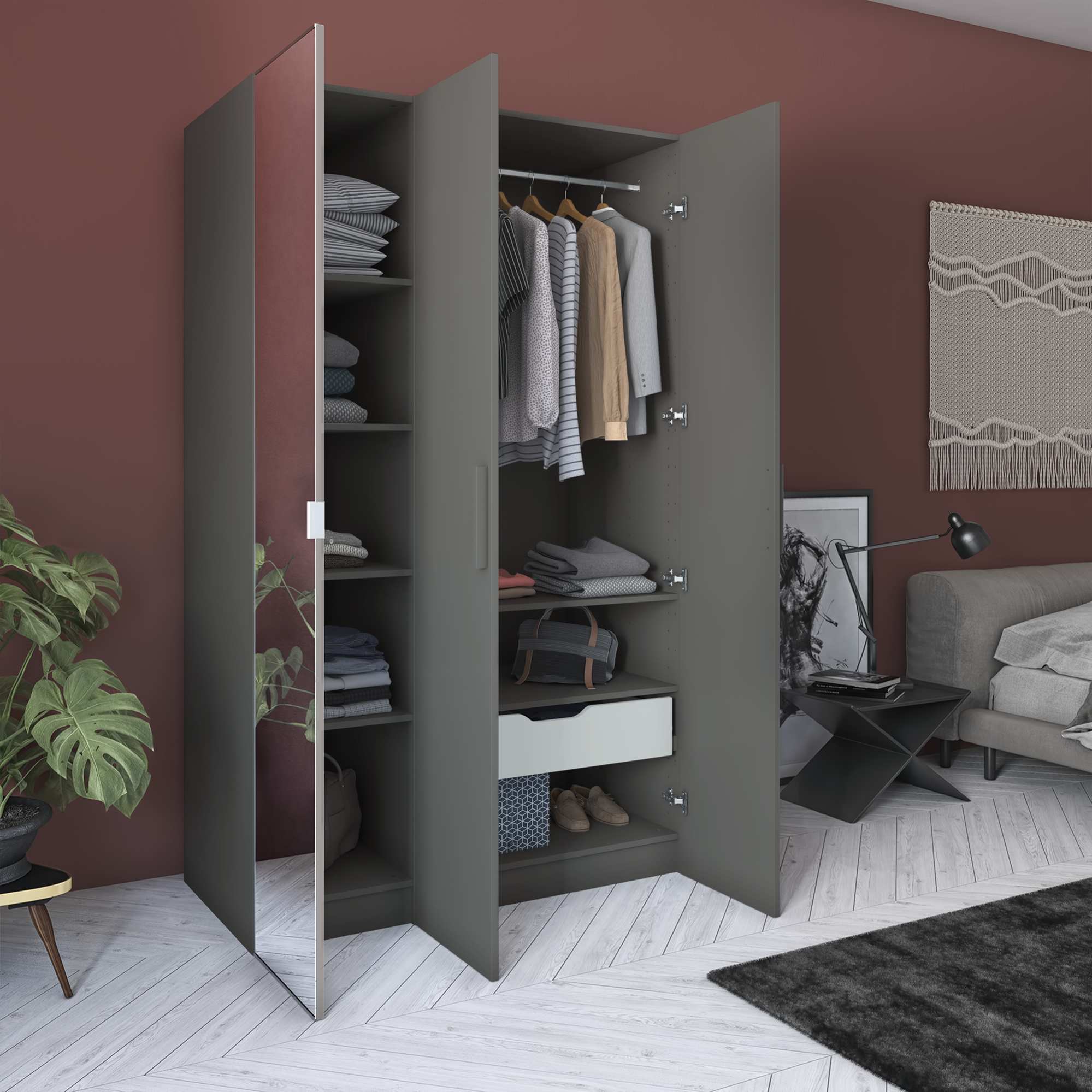 Armoire penderie gris miroir miroir H.200 x l.80 x P.60 cm Home Leroy