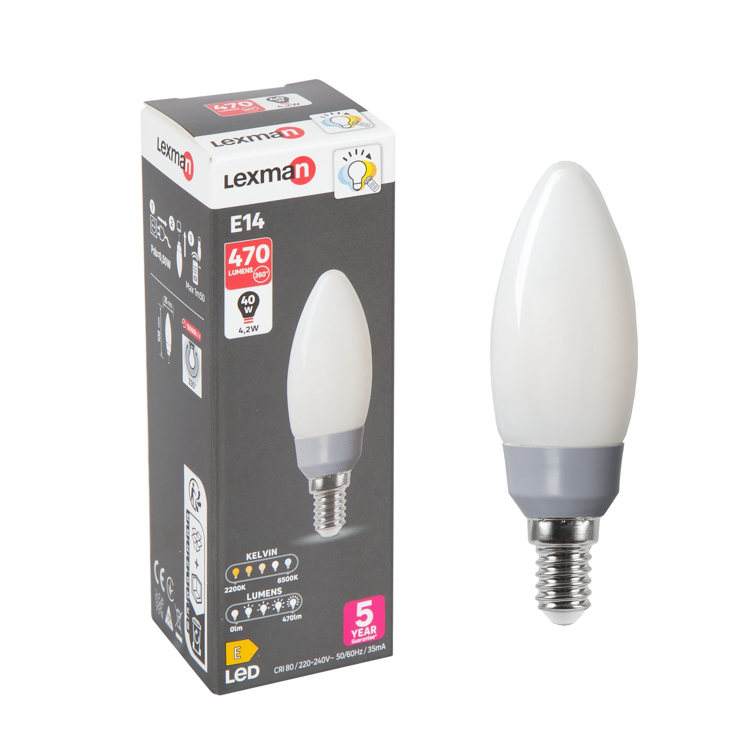 FLAMME Ampoule LED connectée E14 4.9W=40W 470lm change de couleur