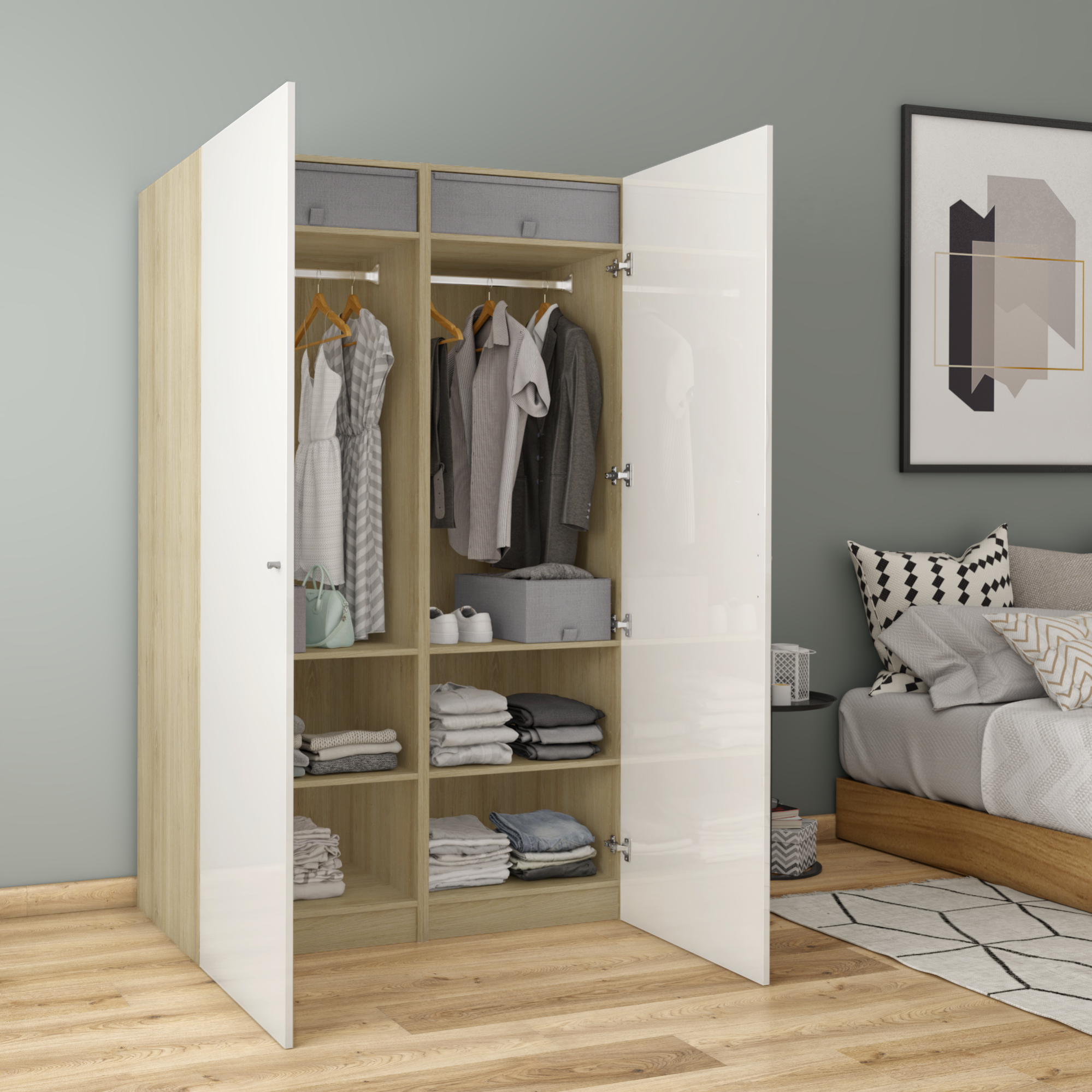 Armoire penderie blanc brillant H.200 x l.120 x P.60 cm Home Leroy Merlin