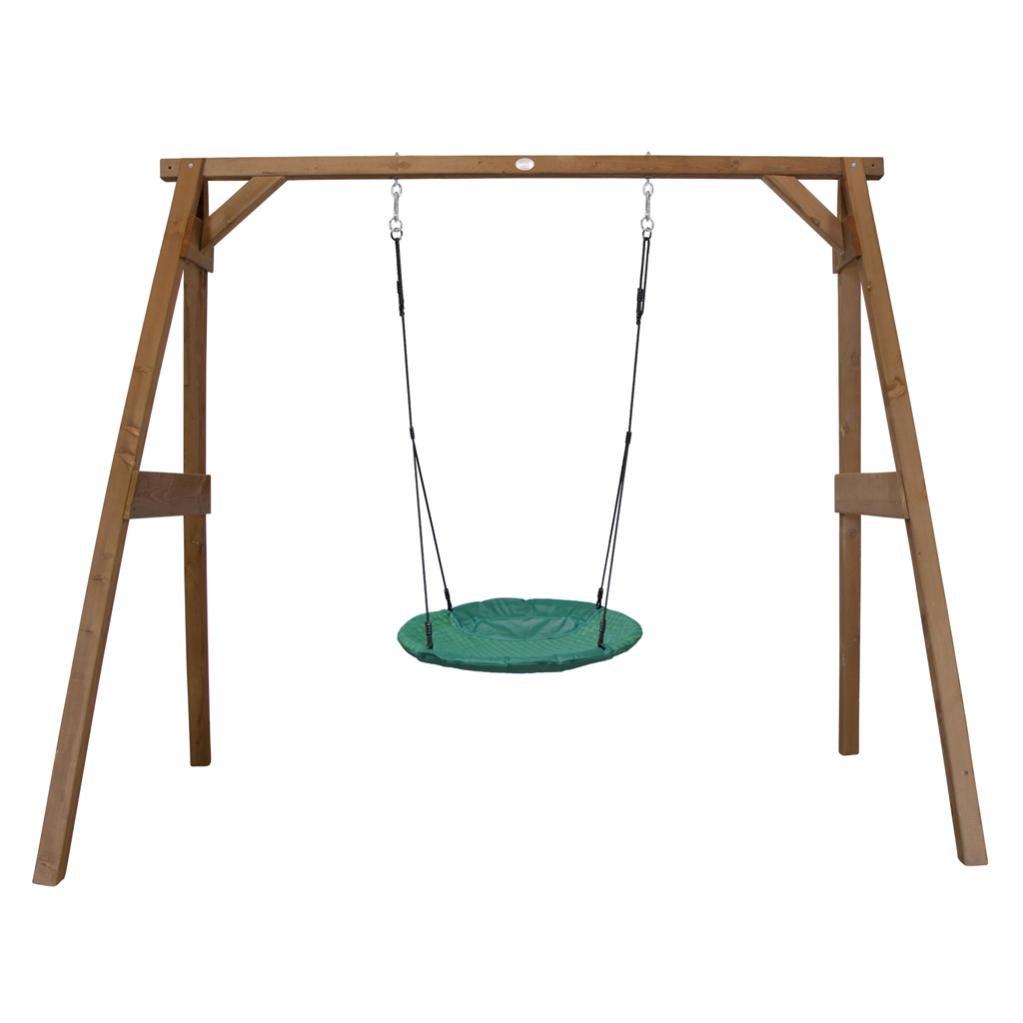 Portique balançoire et toboggan en bois marron siège nid rond, H.207 cm