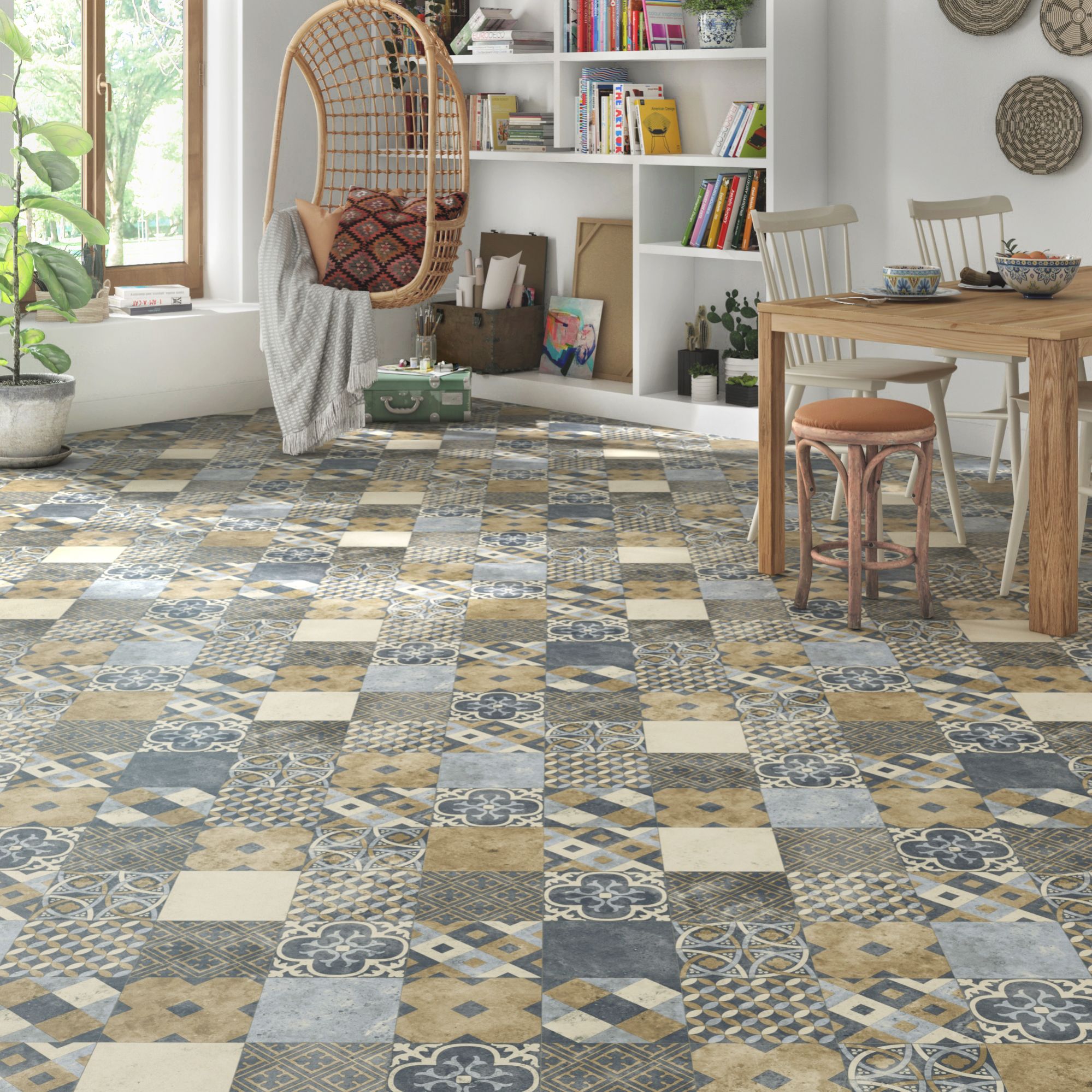 Sol PVC effet carreau de ciment Iconik confortex TARKETT rouleau l.4 m