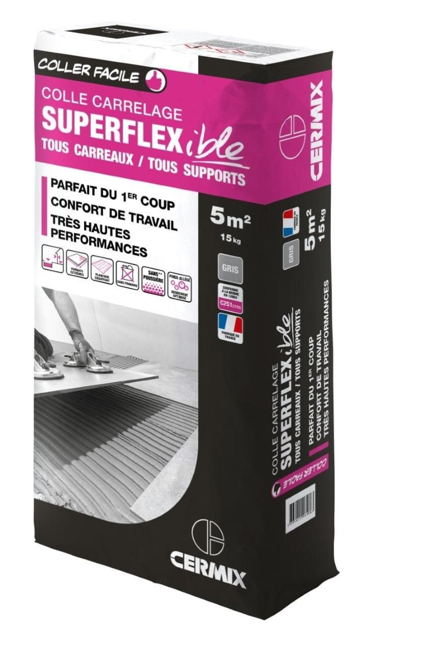 Mortier colle carrelage poudre superflexible CERMIX gris 15 kg