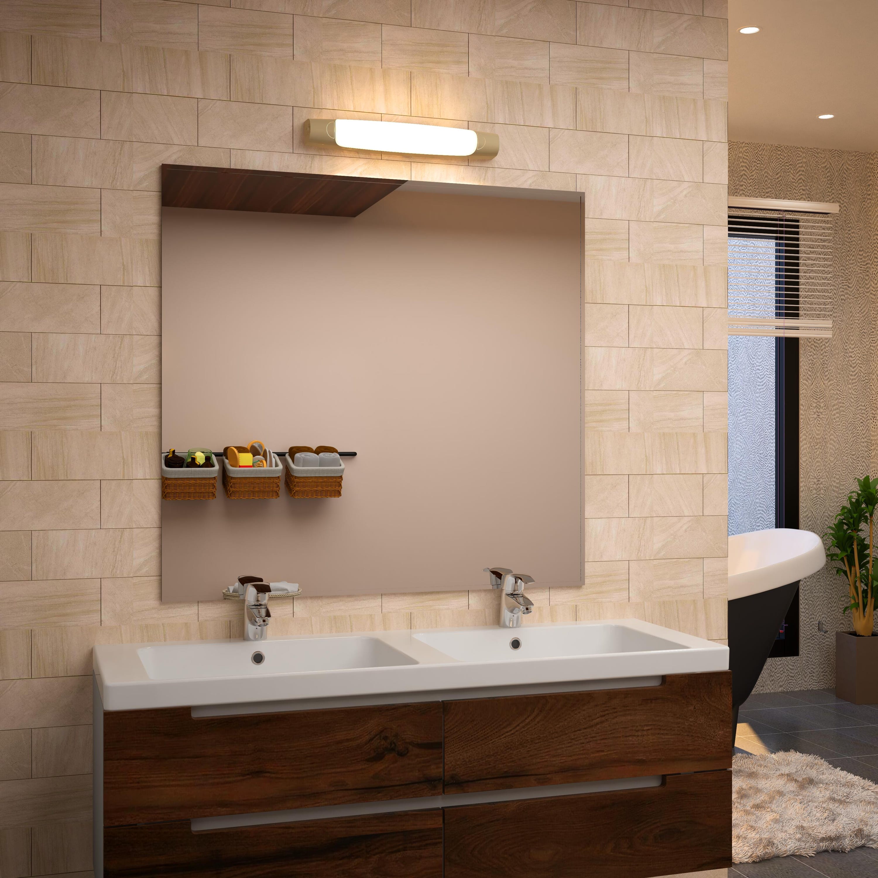 Reglette Salle De Bain Avec Prise Réglette Maud, LED intégrée 6 W L.43 cm, lumière blanche, ARIC, beige | Leroy Merlin