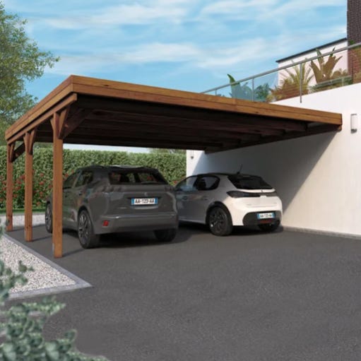 Carport bois double Victor adossable, 2 voitures, FOREST-STYLE, 29.9 m²