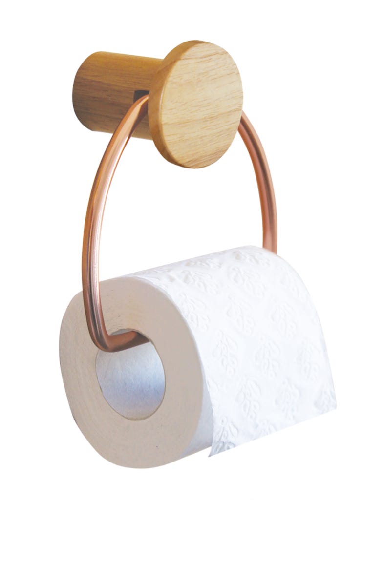 Dérouleur papier toilette bois, naturel, beige et cuivre, mood