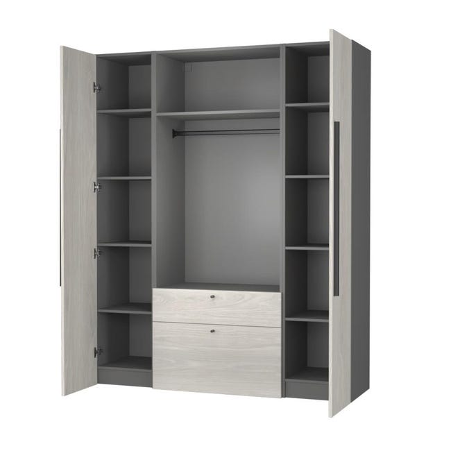 Armoire dressing gris chĂȘne Nordik H.200 x l.160 x P.45 cm Home | Leroy Merlin dressing 160cm