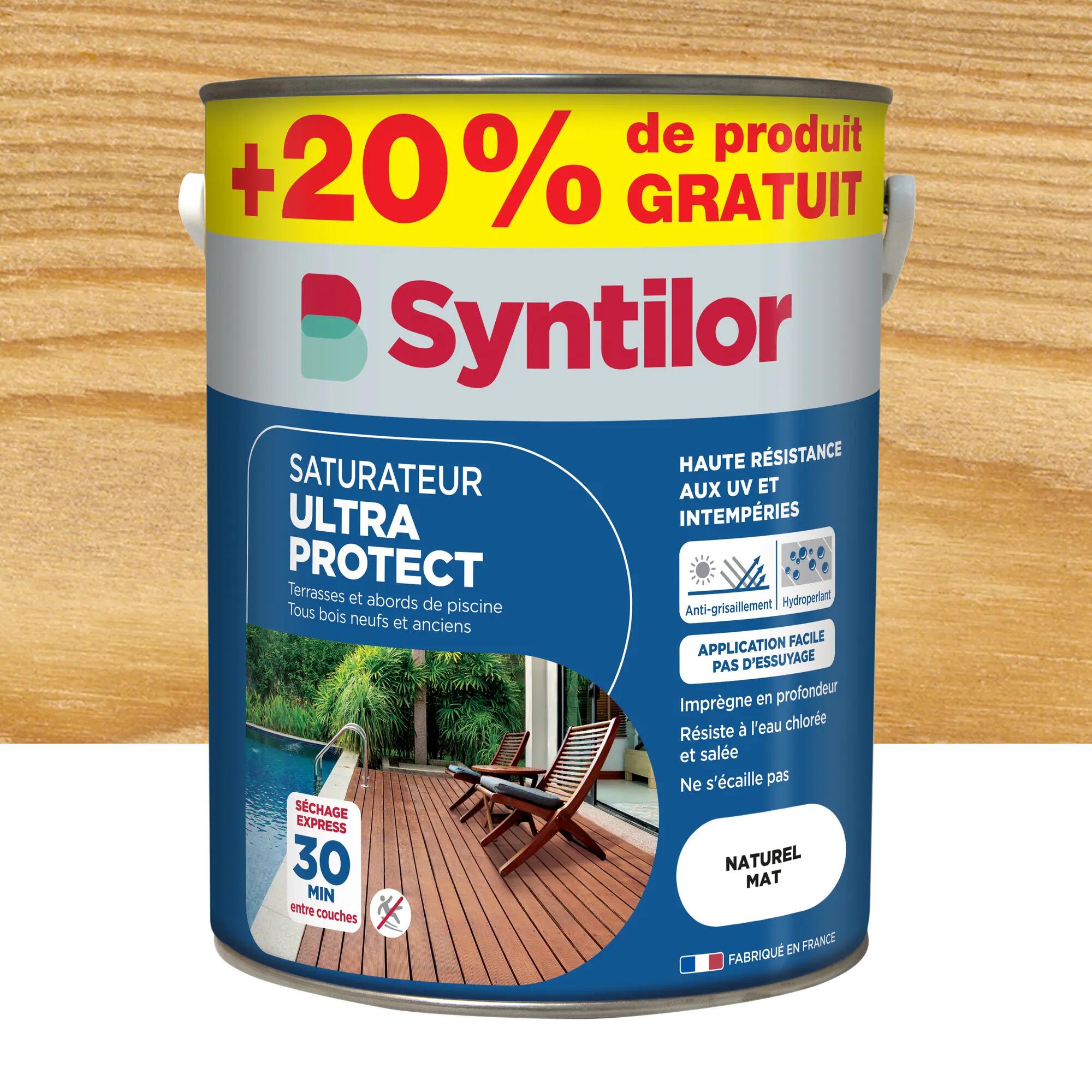 Saturateur pour bois extérieur SYNTILOR Ultra protect naturel mat 5L+20%  gratuit