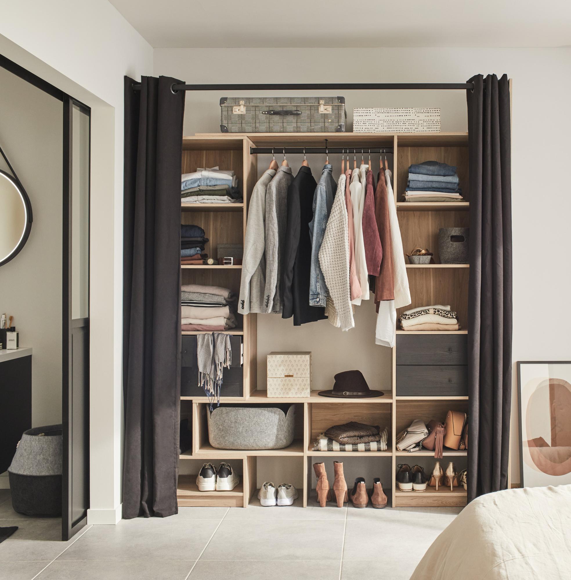 Kit dressing avec rideau chêne dakota Duo indus H.218 x l.220 x P.50 cm