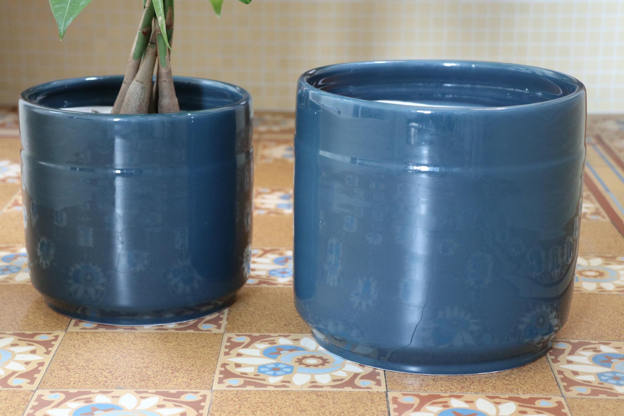 Pot terre cuite émaillée Eveil urbain d24 bleu | Leroy Merlin