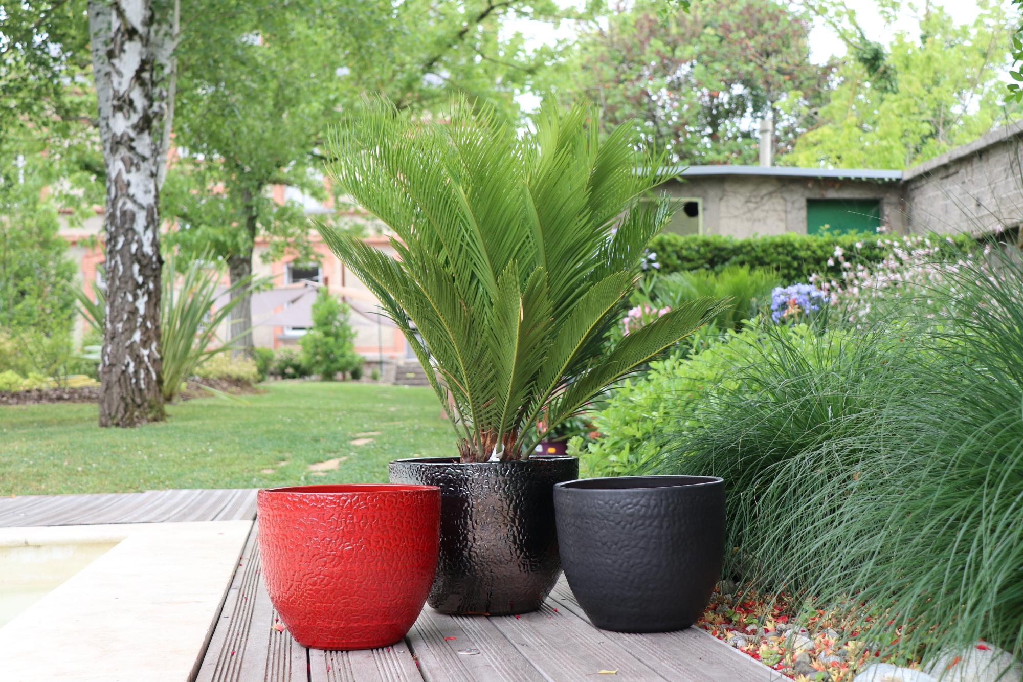 Pot terre cuite émaillée croco coquelicot d34 rouge | Leroy Merlin