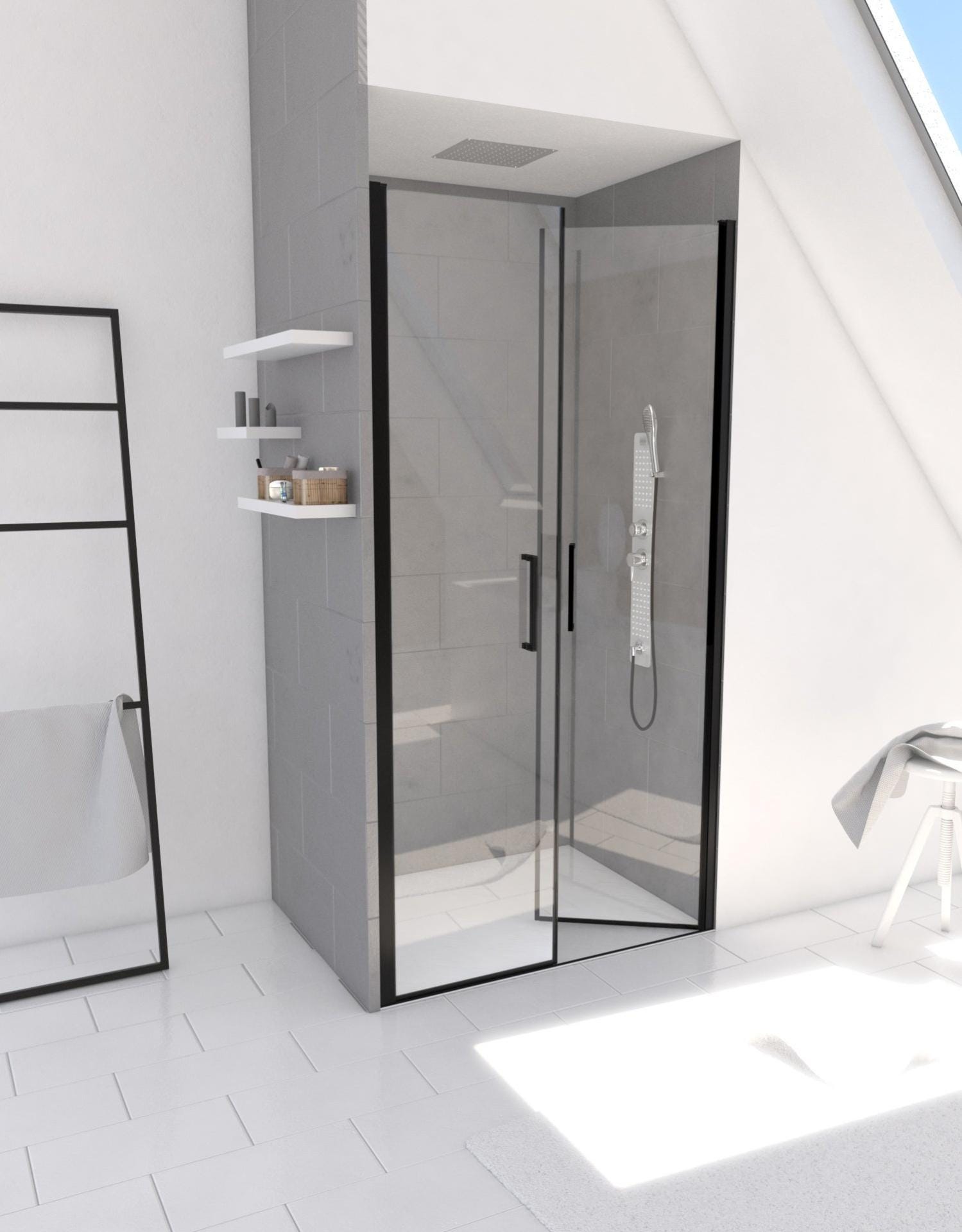 Porte de douche battante transparent, noir 80 cm, Saloon