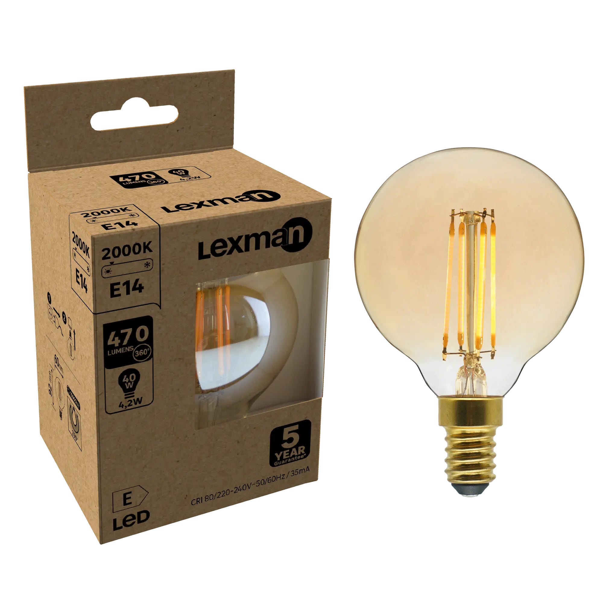 Idéal Lux, ampoule décorative, du carbone, 40W, 230V, E14, 220lm