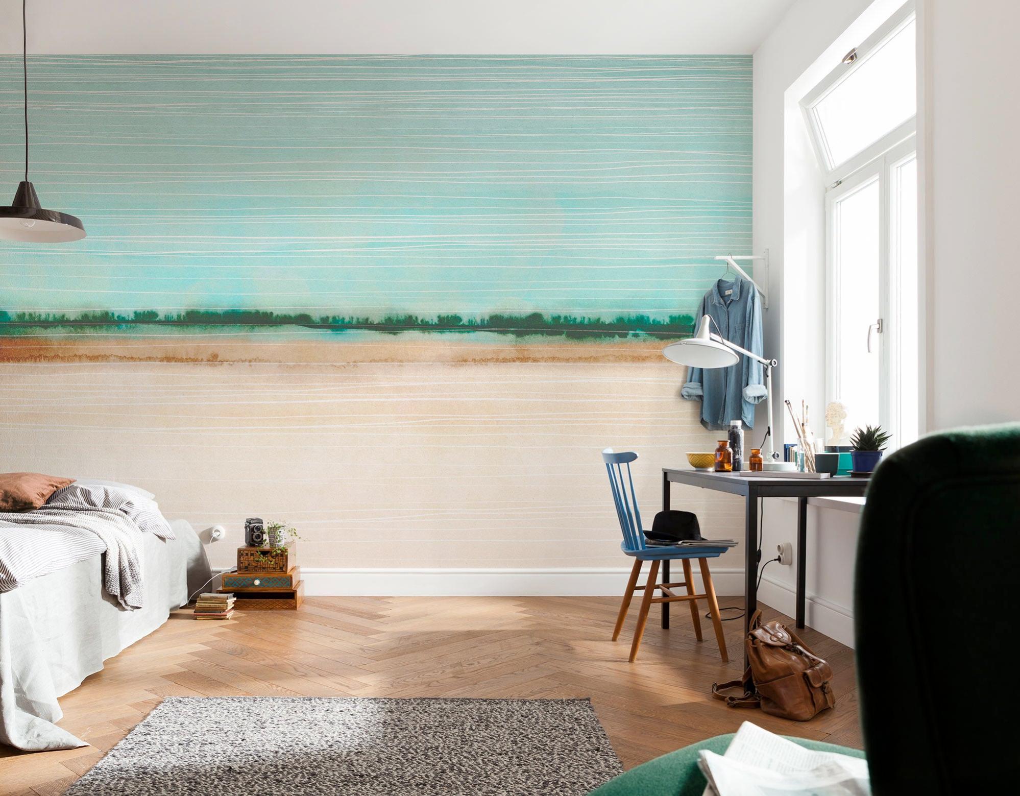 Papier peint panoramique LE JARDIN drift bleu, l.350 x H.250 cm | Leroy