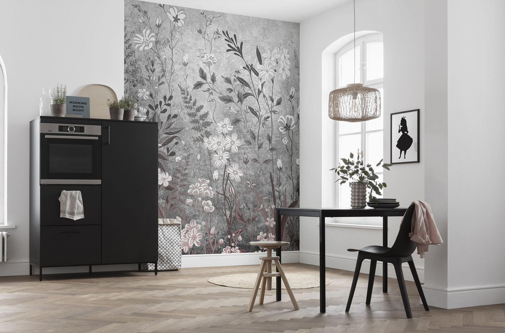 Papier peint panoramique LE JARDIN moon flower noir, l.200 x H.250 cm