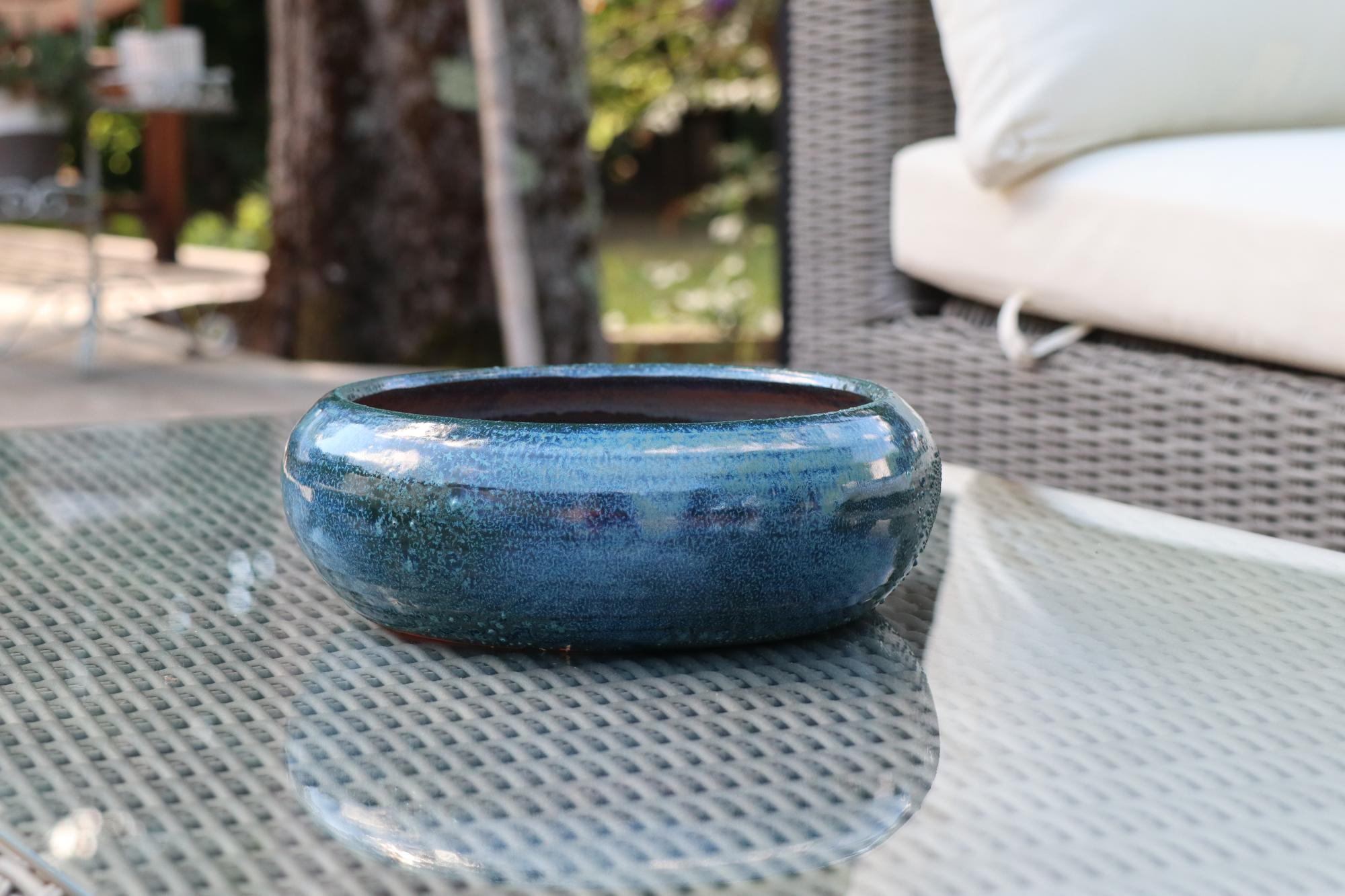 Pot terre cuite émaillée Coupe plume blue wawe d20 bleu | Leroy Merlin