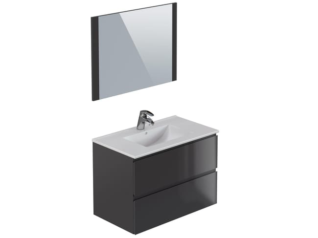 Meuble De Salle De Bains Simple Vasque L 80 X H 57 X P 47 Cm Gris Milenio Leroy Merlin