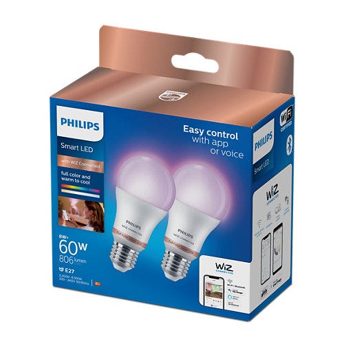 Philips, pack de 6 ampoules E27 LED 60W, blanc chaud pas cher