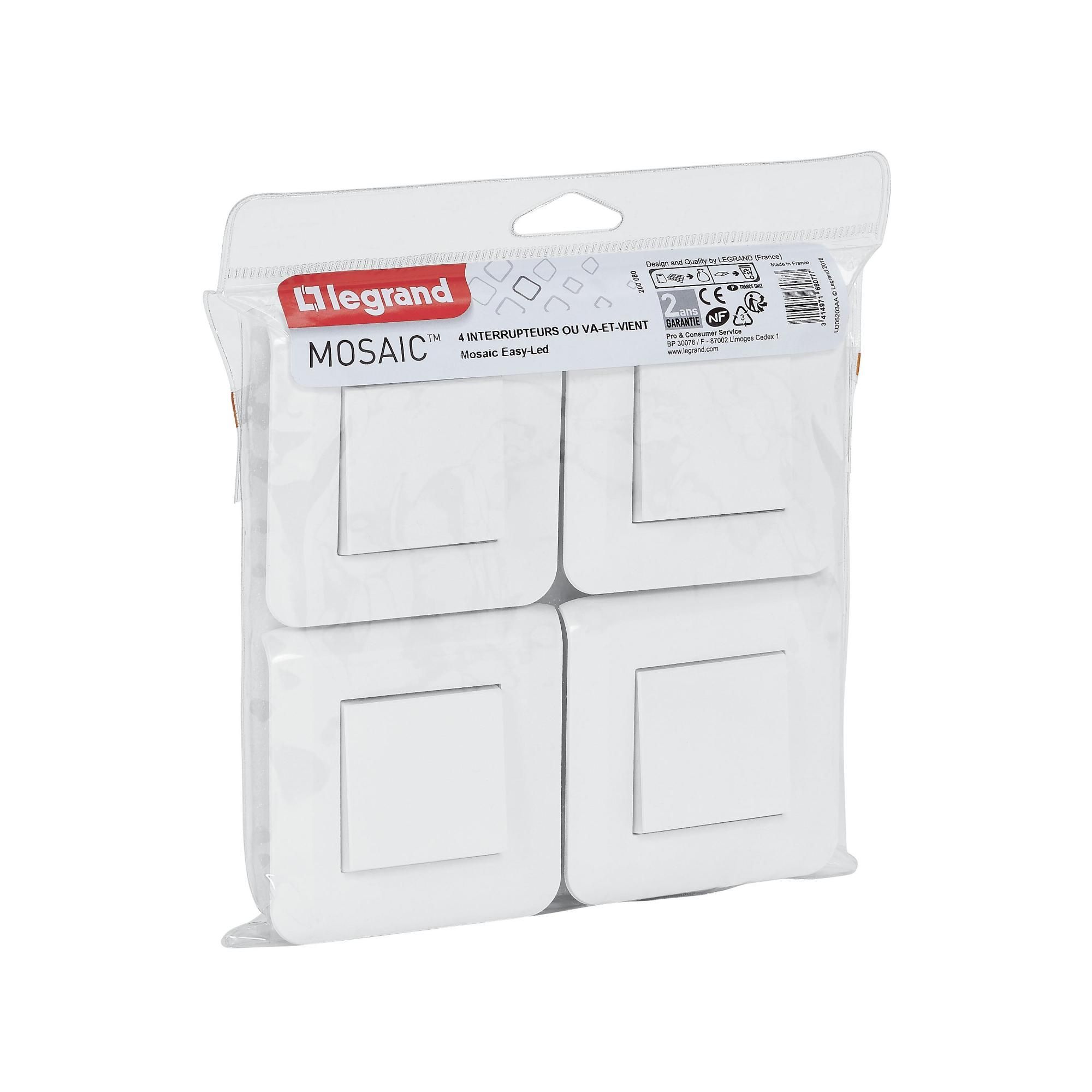 Va Et Vient 4 Interrupteur Lot de 4 interrupteurs va-et-vient complet, LEGRAND Mosaic, blanc | Leroy Merlin