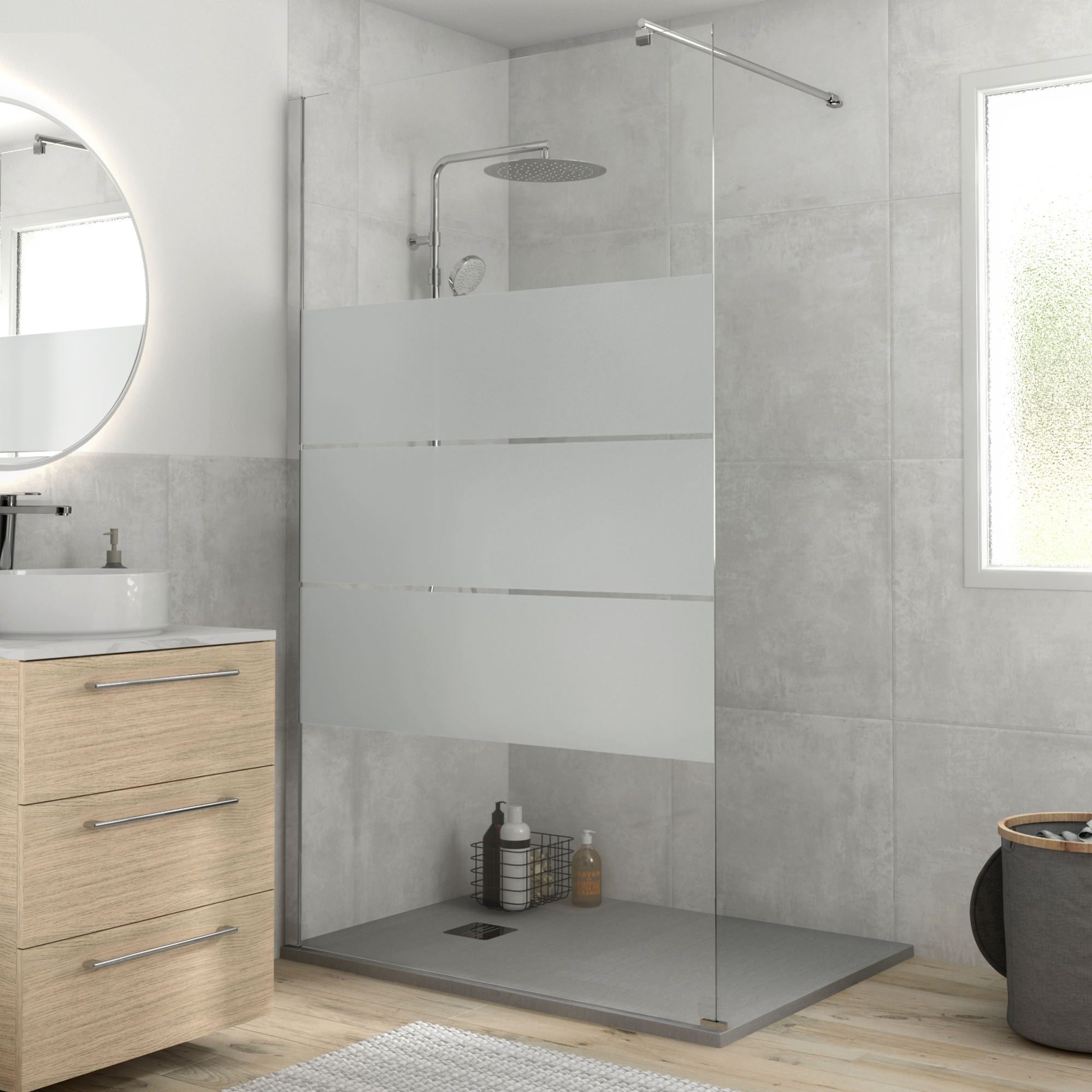 Douche italienne receveur remix gris 90X120 cm + paroi Easy VS chromé