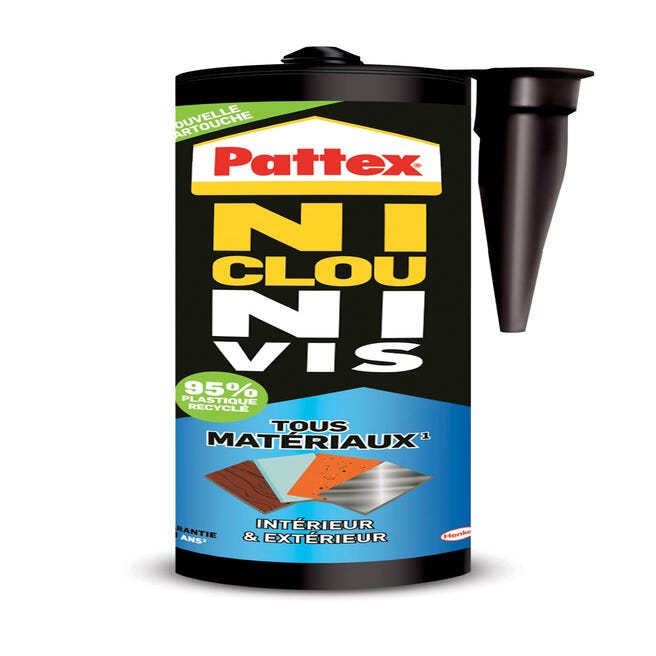 Colle de fixation PATTEX Ni clou ni vis tous matériaux, 450 gr blanc