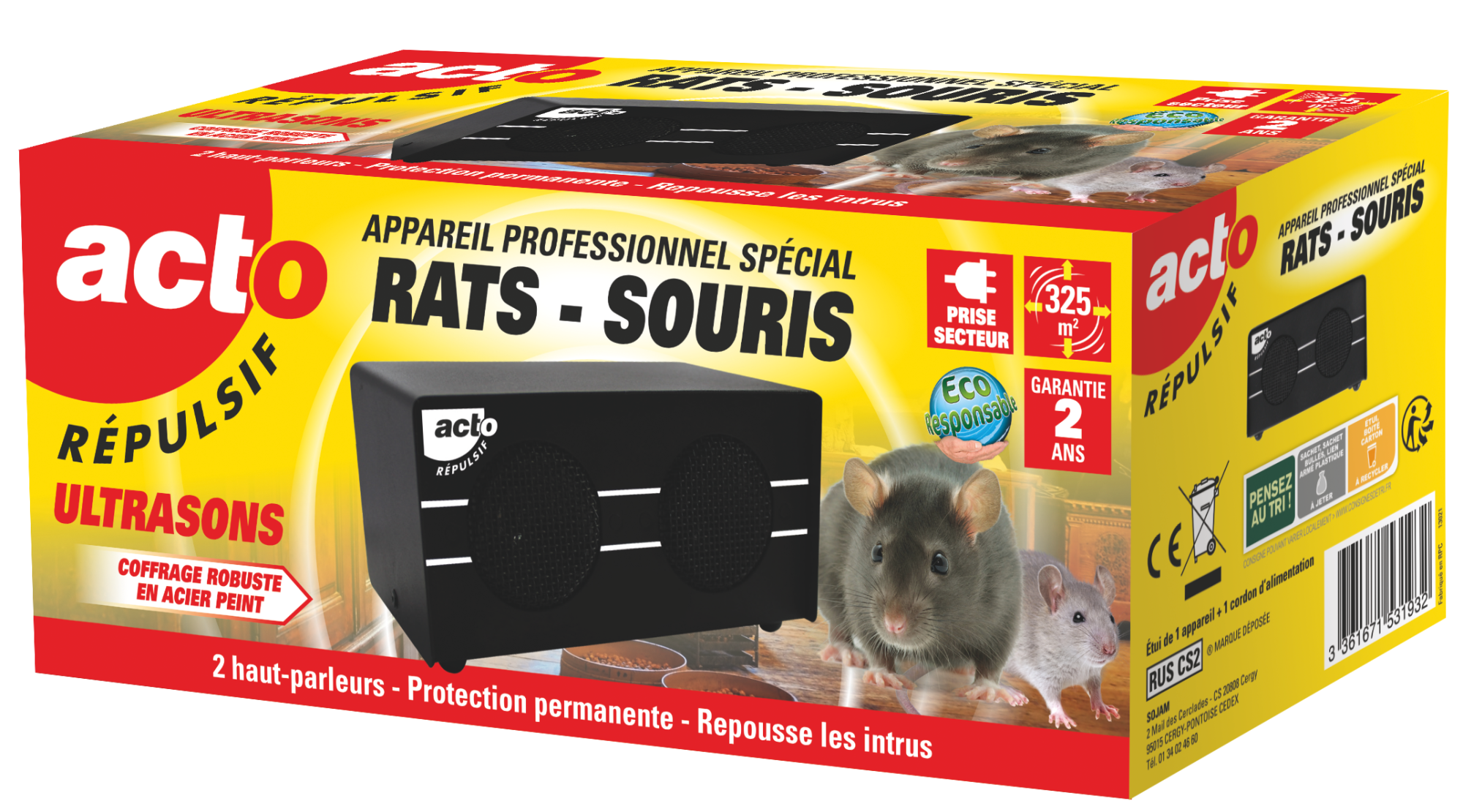 Répulsif Ultrason professionnel anti-rongeurs rats souris chauve