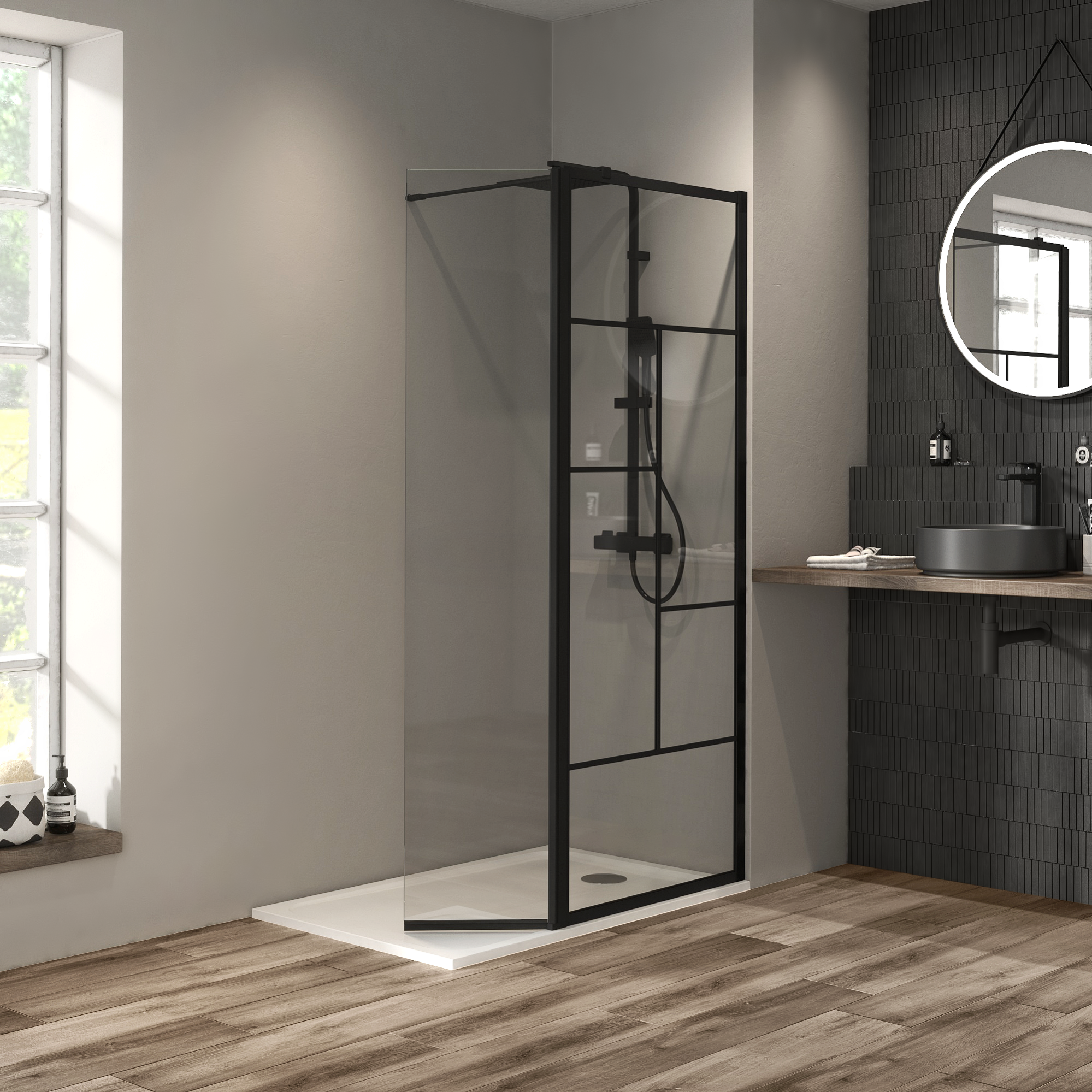 Douche italienne receveur easy blc 80x120+paroi Studio industriel